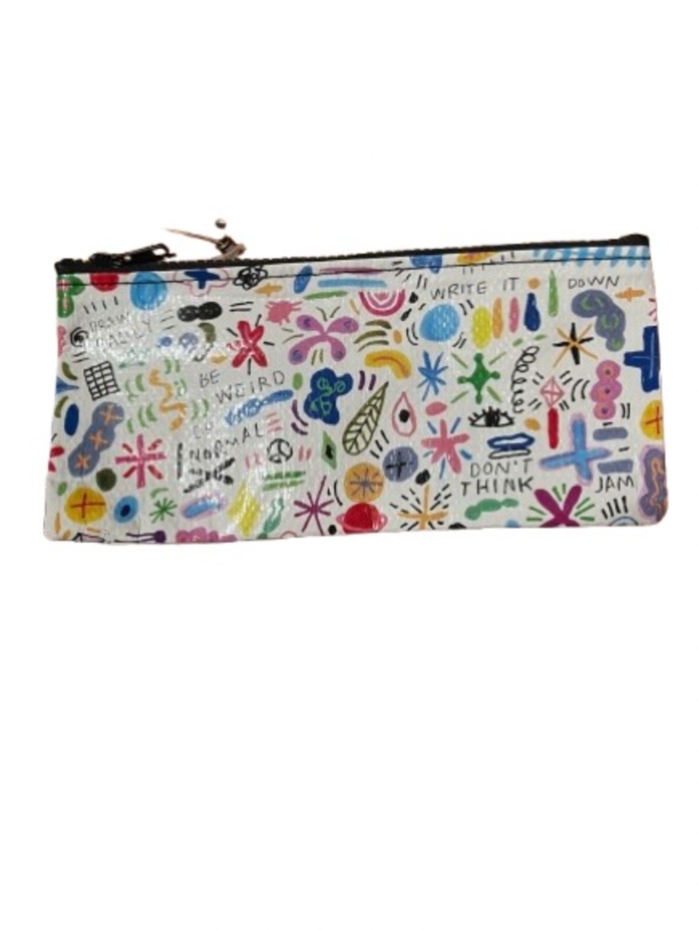 NWOT Blue Q Bags Recycled Colorful Doodle Zip Pencil Case Pouch